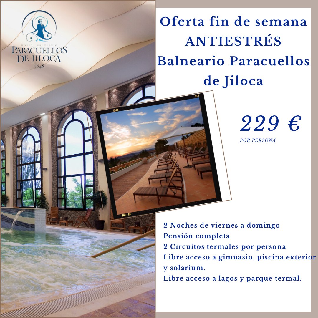 ¡Ofertas de fin de semana en el Balneario Paracuellos de Jiloca! 
¡No te pierdas esta oportunidad única de recargar cuerpo y mente en un entorno de serenidad absoluta! 
¡Te esperamos con los brazos abiertos para ofrecerte una experiencia inolvidable! 
balneariodeparacuellos.com/ofertas-fines-…