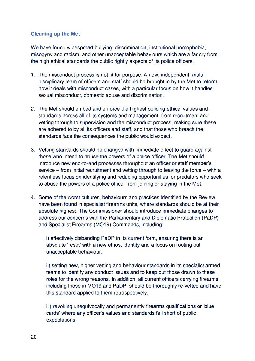 "Vetting standards should be changed with immediate effect to guard against those who intend to abuse the powers of a police officer. The Met should introduce new end-to-end processes" #CaseyReview #accountability <a href="/MetPoliceUK/">Metropolitan Police</a>
bit.ly/casey-review-2…