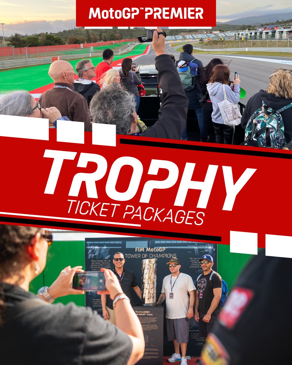Unlock exclusive #MotoGP access with a #Trophy Package from #MotoGPPremier 🏆

Get a 3-day grandstand ticket with a Guided Track Tour and MotoGP World Champions Trophy Photo opportunity. Available at every European race  🏍🌍

Select your race 👉 bit.ly/3WxdrcD