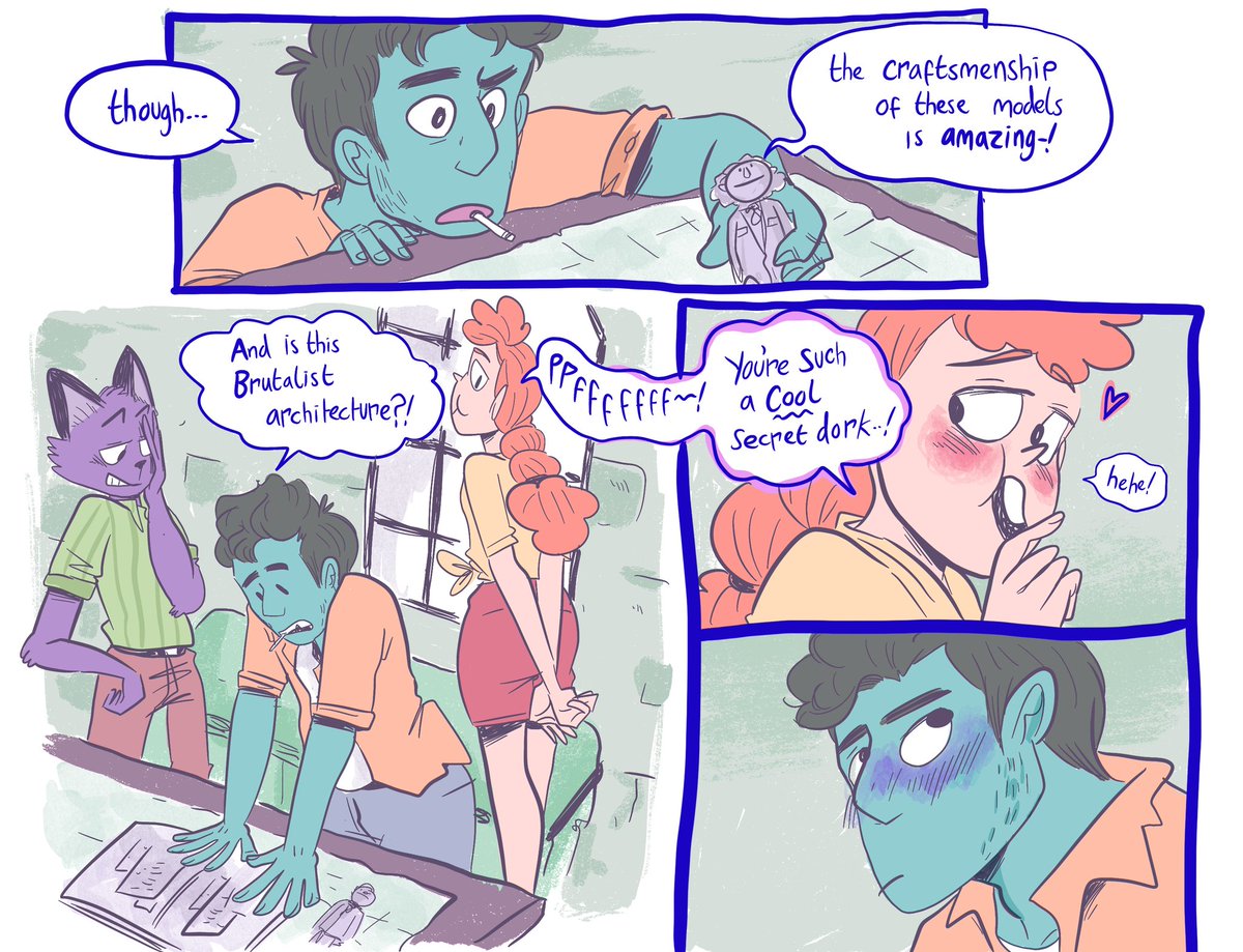 Are you into cheesy dialogue and huggable chubby dudes? Are you a fan of the classic Darcy/Liz dynamic? So you dig obvious referencing to brutalist architecture to try and cover up bad writing? Better read my webcomic then.
