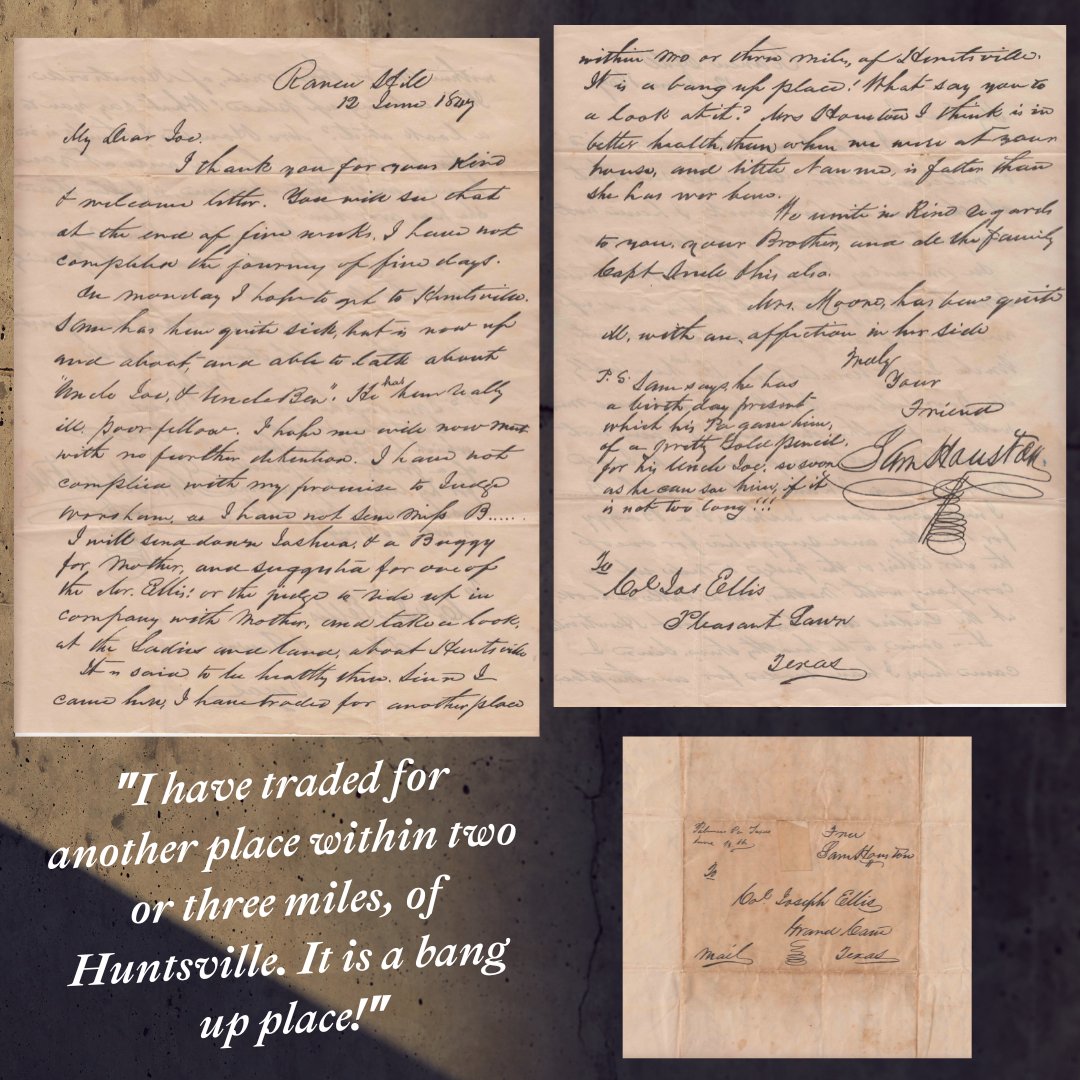 #OTD Sam Houston wrote a letter to Col. Joseph Ellis in 1847 that said, 'I have traded for another place within two or three miles, of Huntsville. It is a bang up place!'  #SamHouston is referring to the property we are located on.

#visithuntsvilletx #texasmuseum #shsu