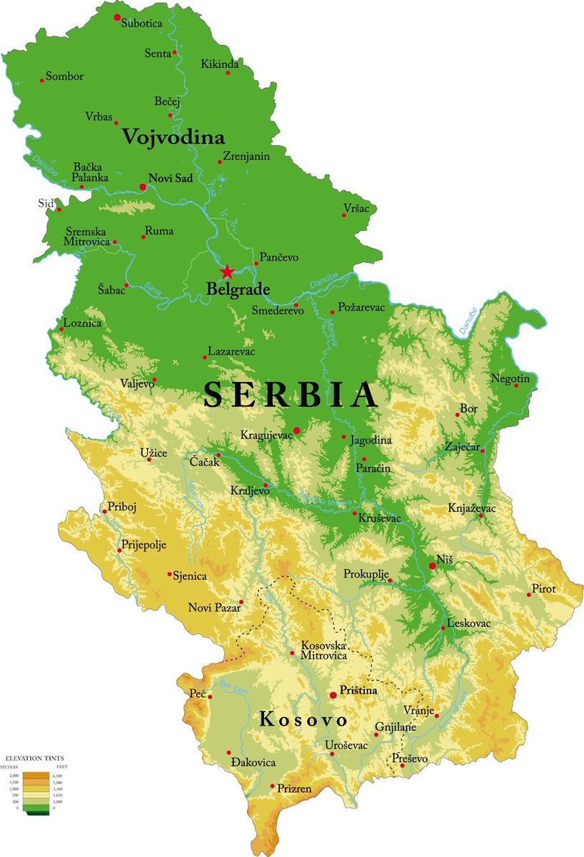 Children under 14 years old in Serbia by settlements on Census 2022. 
Another picture is relief map of Serbia which shows that far worst situation is mostly in remote mountain villages of SE Serbia which doesn't have any youth. Their colapse started in 1960's with mass emigration