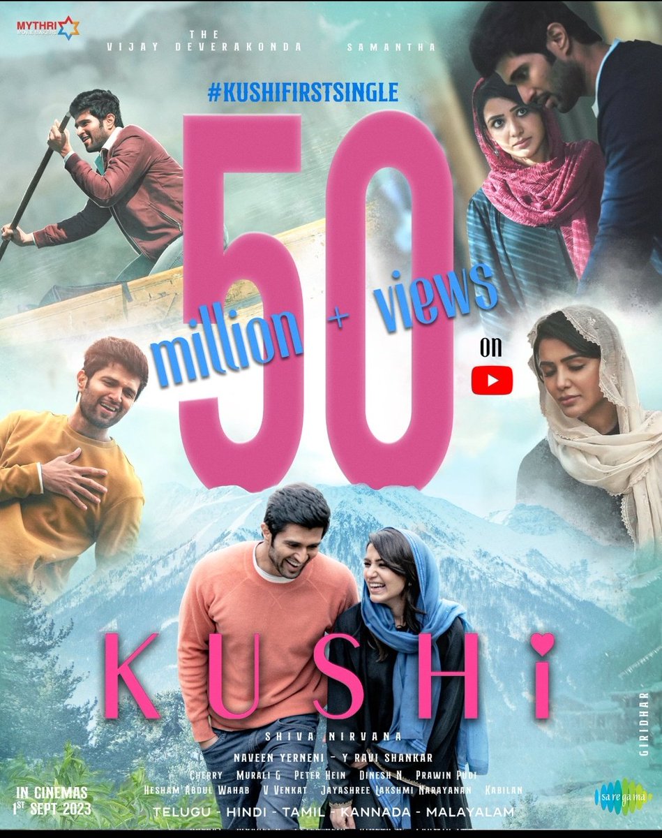 VdfcNagarkurnol's tweet photo. Everyone Is Grooving To The #Kushi First Single 💃🕺
#KushiFirstSingle Hits 50M+ Views And Continues To Touch Hearts ❤️
- https://t.co/i499Z0kC8o…
@TheDeverakonda @Samanthaprabhu2 @ShivaNirvana @HeshamAWMusic @saregamasouth
#VijayDeverakonda #Samantha https://t.co/srscks0tq4