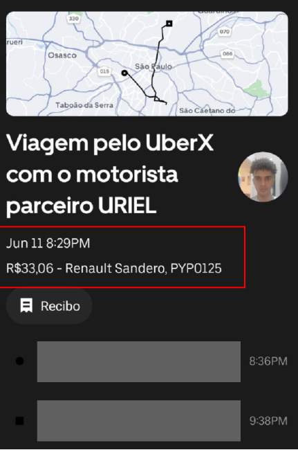 Contemporane4's tweet photo. O valor debitado da minha conta nem faz sentido, e no app da Uber o meu recibo vem no valor de R$33,06 que seria o valor correto. Será que alguém pode me ajudar? pq não aguento mais falar com um chat automático que não me responde. Seguem os prints. https://t.co/rsQ5GLafci