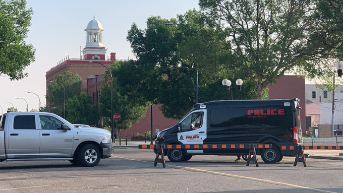 Police presence near the Lethbridge courthouse today. Voir dire starts today t the Coutts blockade case. Apparently, it’s going to look like this for the rest of the month.