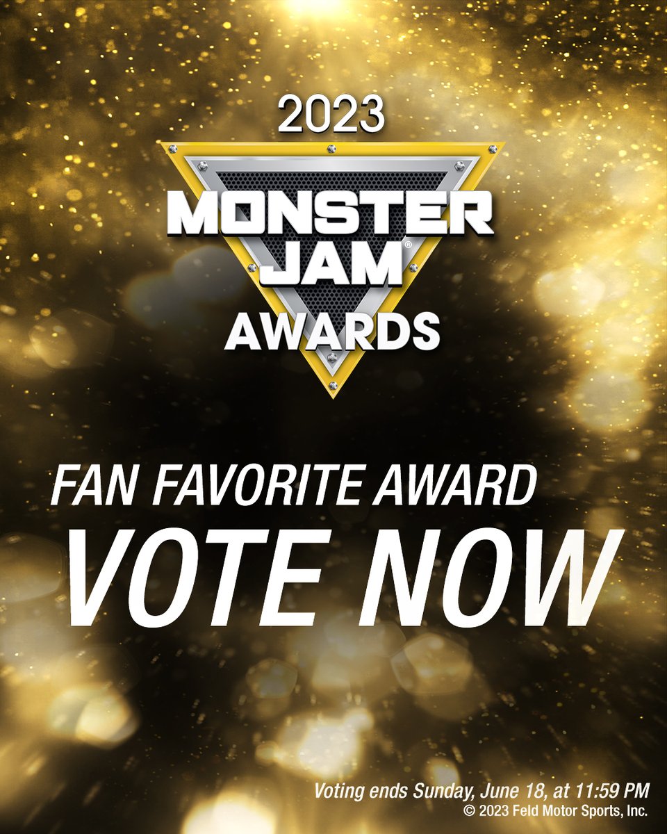 Monster Jam Fan Favorite Award is back! Go vote for your favorite driver of the 2023 Season.
 
Voting ends THIS Sunday, June 18, 2023 at 11:59pm EST

Vote here ➡️ feld.ly/4y2stf 
 
#MonsterJam #MJWFXXII