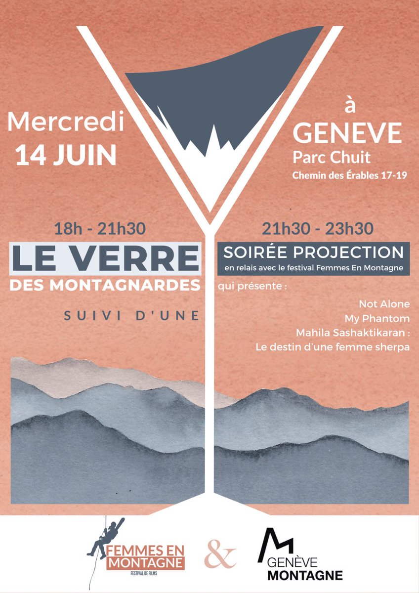 On se retrouve à Genève le 14 juin?

Verre des montagnardes: pour faire ton réseau en montagne

Projection en plein air de films du festival de films Femmes en montagne 

Le tout est gratuit et ouvert à tous!!

#geneve #suisse #montagne #escalade #femmesenmontagne