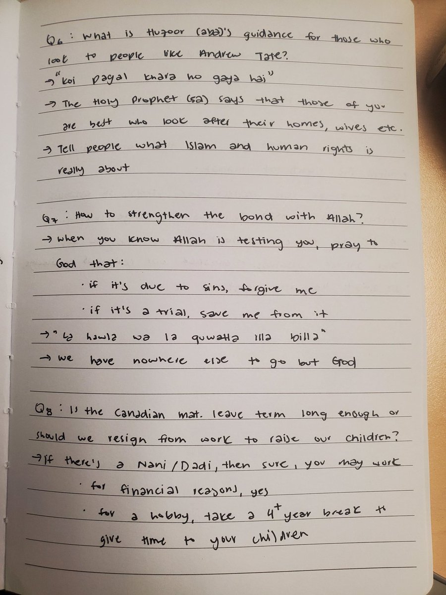 DaniyahYaqoob's tweet photo. Some brief notes from yesterday's mulaqat 📝

Between taking in Huzoor (aba)'s blessed virtual presence and cherishing the very little time we had with him, I didn't get to capture much

InshAllah hoping to see @NewsMTA summary to hear the wisdom of our Khalifa on repeat 🔁 https://t.co/BvIuPueeKx