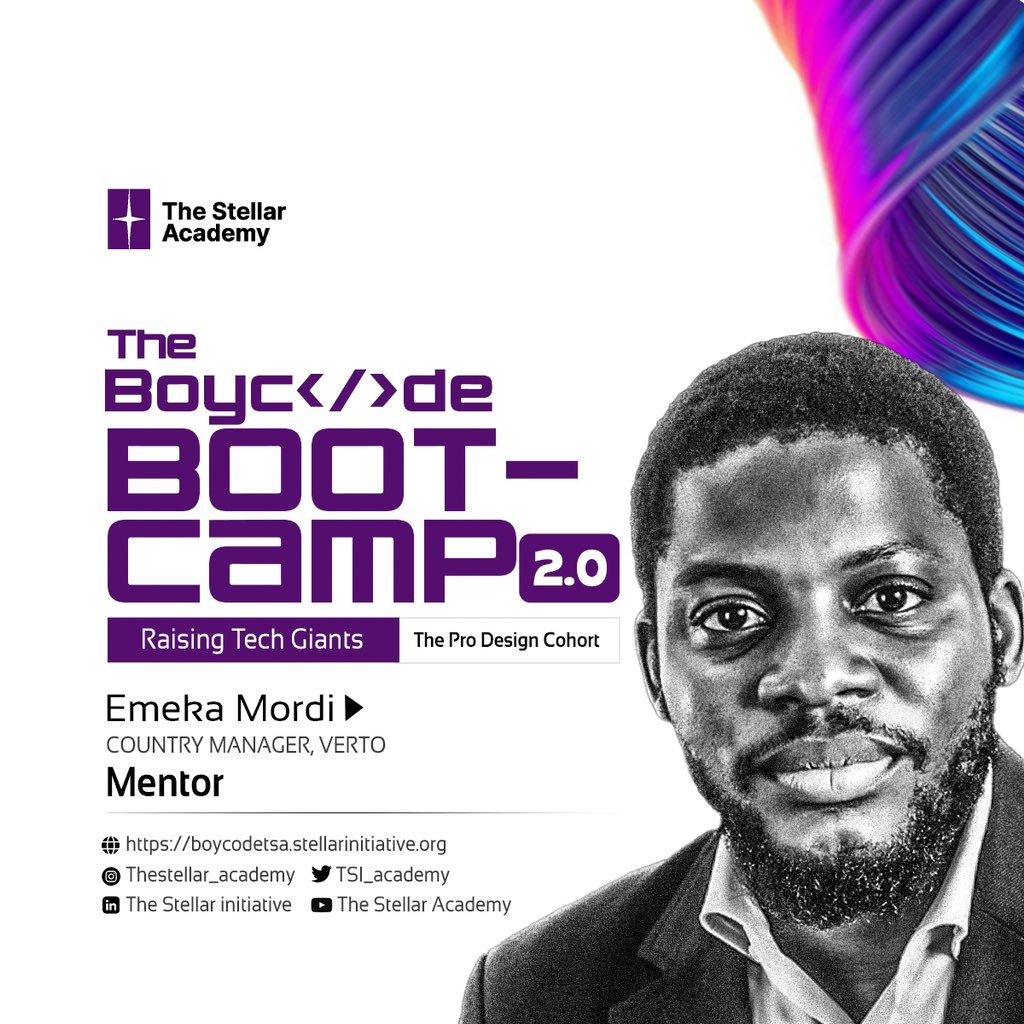 TSI_academy's tweet image. Emeka Mordi @epmordi live at the Boycode Bootcamp 2.0. A former chief operating officer of Carbon, a lending fintech and immediate past head of digital lending at Access Bank. He is currently the Country Manager for Verto.  #blacktech #TECH4ALL #boycodebootcamp #TechnologyNews