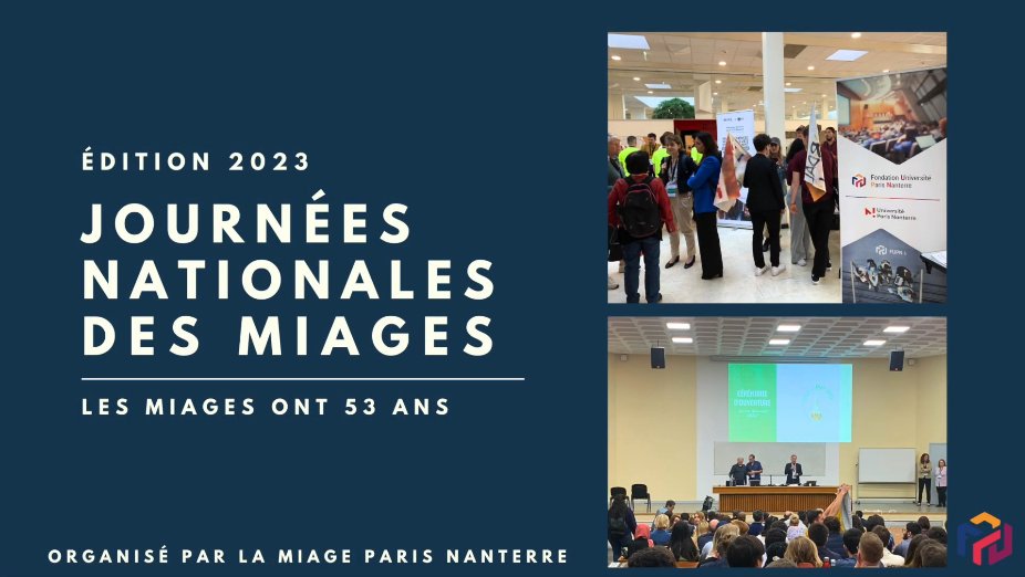 UParisNanterre's tweet photo. ✨ La 50ème édition des Journées Nationales des MIAGE s’est tenue du 24 au 26 mai 2023 sur le campus de l’@UParisNanterre et a réuni plus de 350 participant·es !

Découvrez un retour sur événement dans la vidéo de la @FondationUpn 👇
https://t.co/QblvsuOaog https://t.co/lJTdy213nv