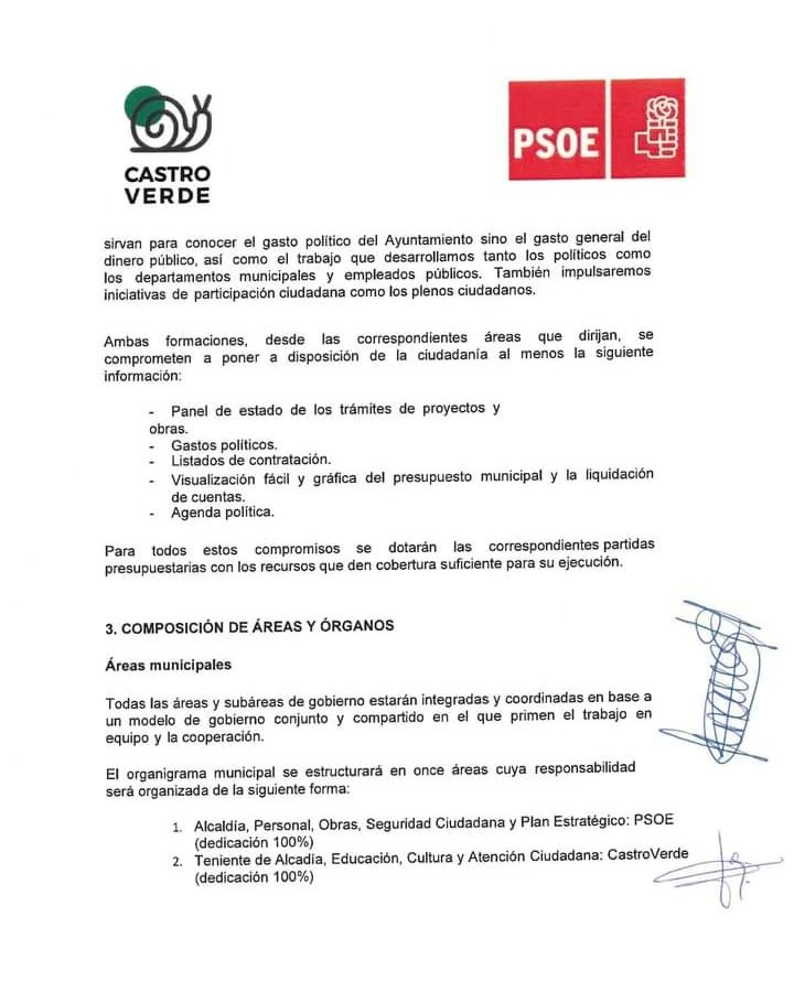 CastroVerdetk's tweet photo. ✍️ ✍️ Hoy mismo hemos firmado un ACUERDO DE GOBIERNO con el PSOE para gobernar conjuntamente en esta legislatura 2023-2027. 

📣📣 Como siempre, desde CastroVerde todo lo hacemos con la máxima TRANSPARENCIA ‼️‼️ 

Así lo hemos hecho 👇 https://t.co/vh59SNTan2