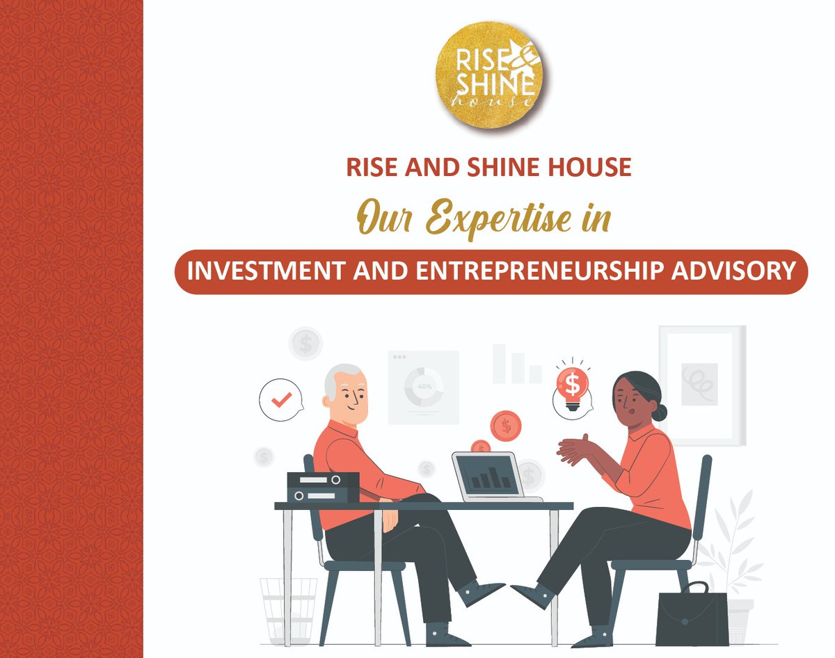 Happy Monday,and brilliant week ahead!

We are committed to offering investors and entrepreneurs a number of services grouped into 12 categories. One of them is #investment and #entrepreneurship advisory. 

Read our brochure at riseandshinehouse.com and discover by yourselves.