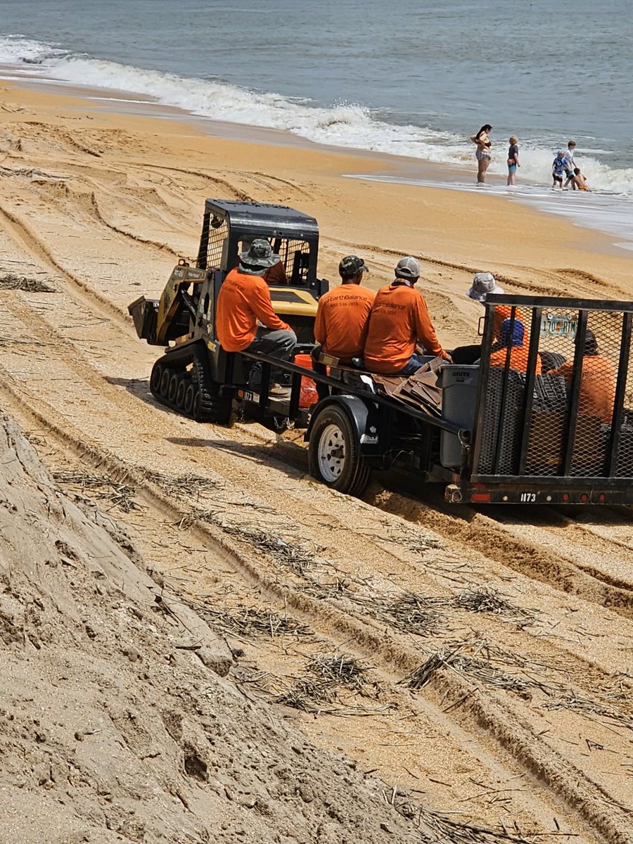 EarthBalanceEco's tweet photo. Our team solves problems innovatively! At a recent job on Flagler Beach, the sand was too soft to drive a truck or UTV on, so our crew leader had the brilliant idea to rent a mini skidsteer with tracks to tow our trailer full of plants (and crew!) to the site. https://t.co/isy9cSzFYI