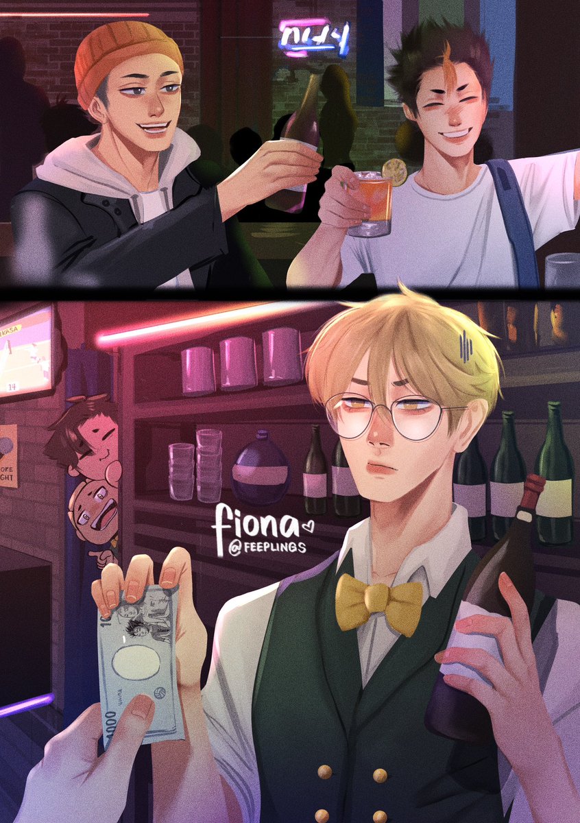 bartender tsukishima ft. his favourite regulars and coworkers 🥃

#haikyuu #ハイキュー