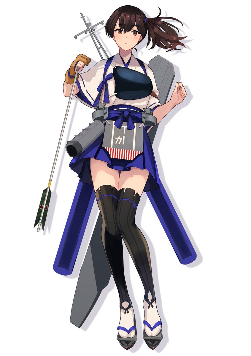 kaga (kancolle) 1girl solo japanese clothes hakama tasuki blue hakama brown eyes  illustration images