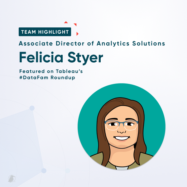 Did you catch Associate Director of Analytics Solutions, @graph_hopper's, feature on Tableau's #DataFam Roundup last week? We're so grateful to have you, Felicia!

Read the feature: tableau.com/blog/datafam-r…
Learn from Felicia: playfairdata.com/author/felicia…

#visualanalytics #data…