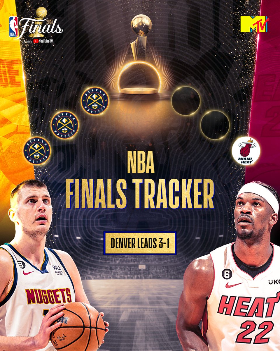 MTVIndia's tweet image. Ek update, NBA Finals ki 7-Game series ka.
1 win to go for Denver, and 1 defeat to avoid for Miami

Dekho @nuggets vs @miamiheat live on MTV, Hindi mein

#NBAonMTV #NBALive #NBALiveInIndia #NBAPlayoffs #NBAFinals #denvernuggets #miamiheat #Scorecard
