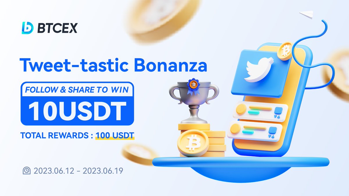 🚀 Gear up for the ultimate Twitter adventure! Follow @BTCEX_exchange for a chance to win 10 USDT! 🎁💰

👥 Tag 3 friends in the comments below! 👥
🔄 RT & join the #BTCEXBonanza! 🔄
📆 Campaign Period: June 12th to June 19th, 2023

#USDT #Giveaway #BTCEX