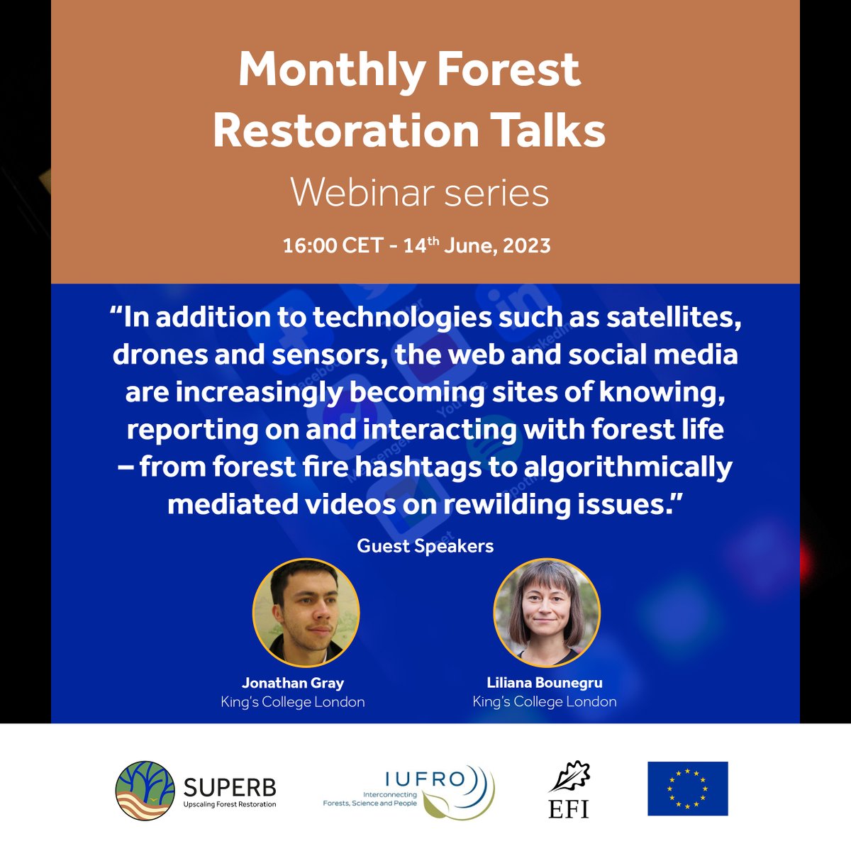 How can online materials help situate #forest restoration in society? What role do #digitaltechnologies play in surfacing & shaping societal engagement? @jwyg & @bb_liliana will review digital methods on climate & #environmental projects Register👇 bit.ly/3zCF1KY