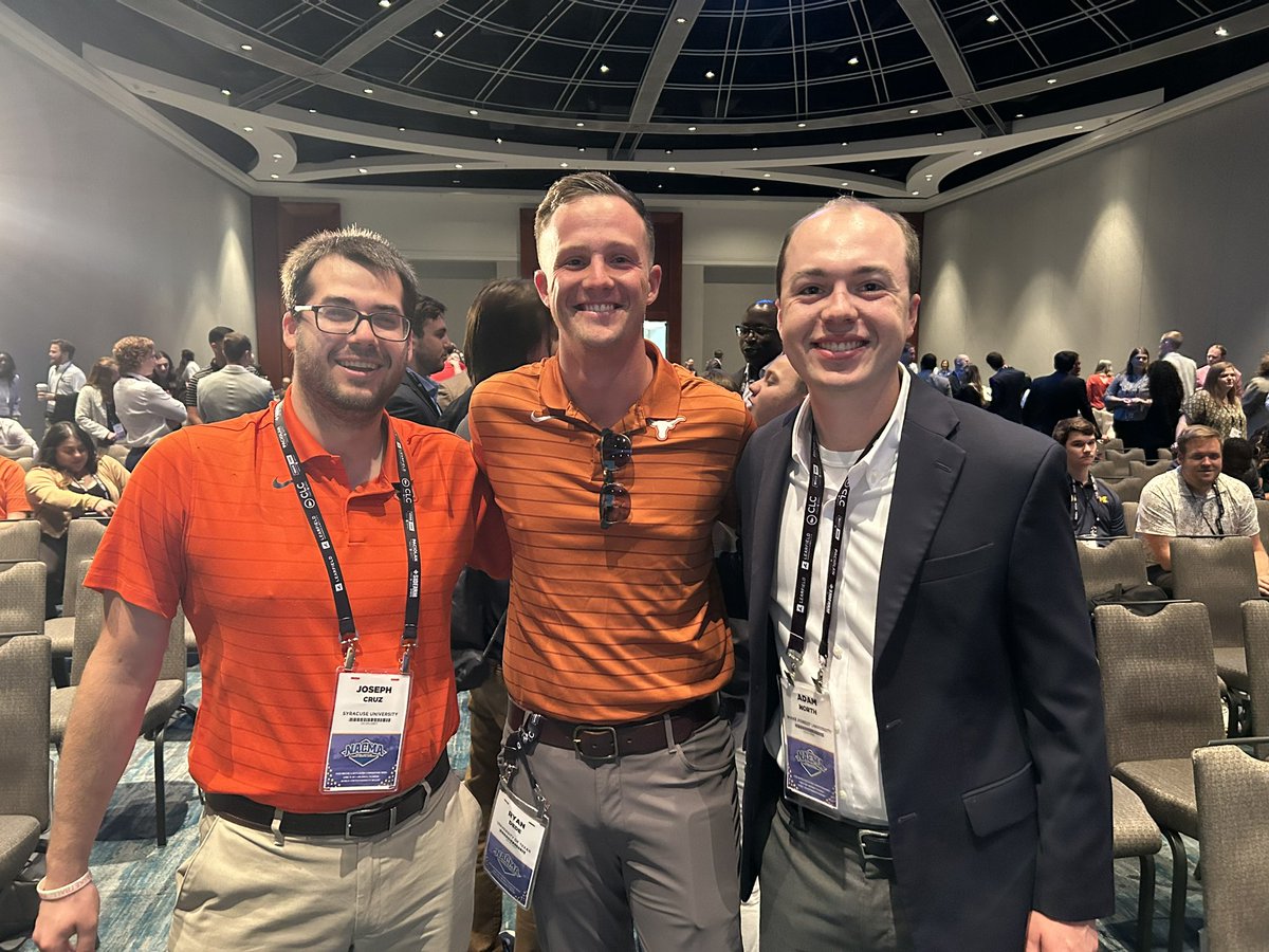 LaurenBelisle's tweet photo. So proud of these guys! Former Virginia Tech student interns, out there doing big things at Syracuse, Texas and Wake Forest! @JosephPCruz @ryan_dede10 @adamnorth22 Great seeing them at @NACMANews #NACMA23 convention. https://t.co/NgCs9NvMCJ