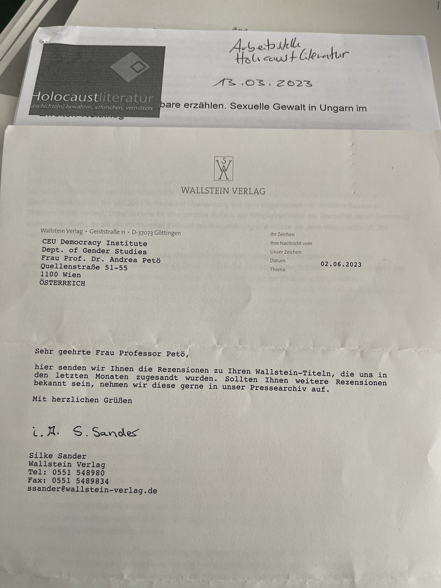 petoandrea's tweet photo. If your #publisher is not sending a #hardcopy of the reviews of your book on a 120g colored #paper by mail with cute #stamp, think about this #mail when signing a new #bookcontract Thanks @WallsteinVerlag restoring my trust in #humanity ๐๐๐ https://t.co/ycQBbE3F8D