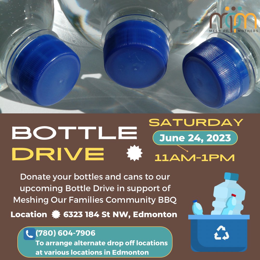 MeshMothers's tweet photo. We are hosting a bottle drive on June 24, 2023 in support of Meshing Our Families Community BBQ😁 We would love your support!!
Our drop off location is 6323 184 St NW, Edmonton.

Contact us at 780-604-7906 for more information or to arrange for another drop off location😃 https://t.co/ySKyvKz96C