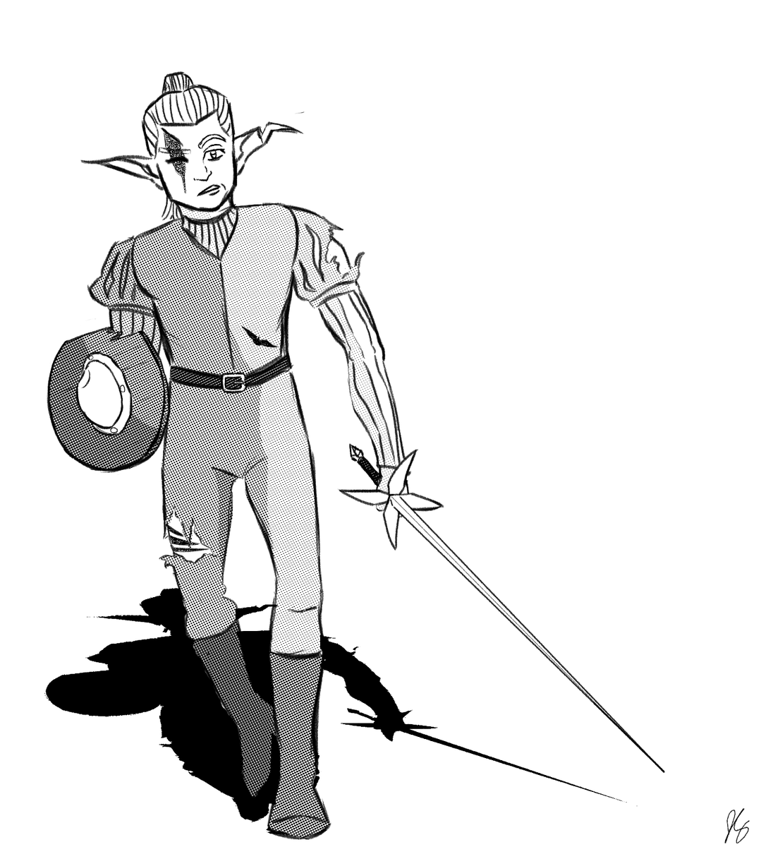 seejondraw's tweet photo. As far as I am concerned, half the fun of having a #DnD character is drawing the Battle-Damage™ variant. Also I found the screentone tool in CSP, so fear me! #ranger https://t.co/cpfS9BJ8K6
