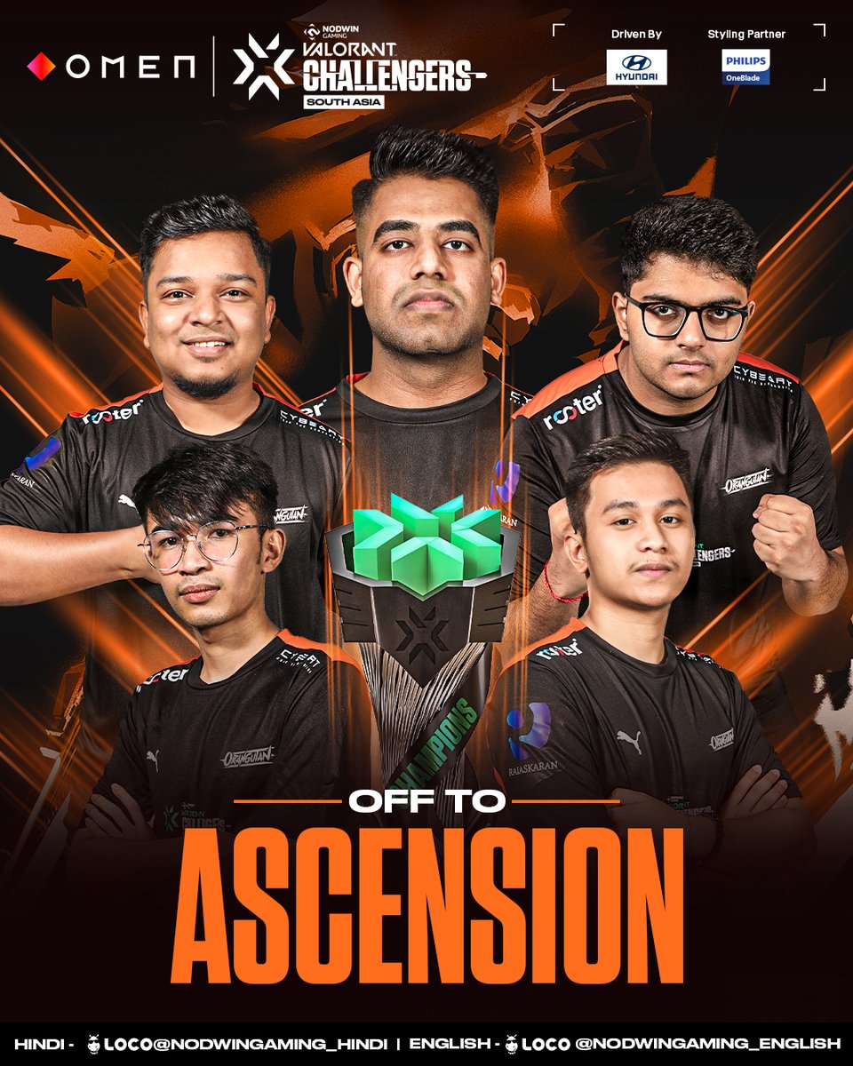 Our VCSA Split 2 Champions @orangutan_gg will be representing India at the VCT pacific Ascension. Kudos to these folks! 🙌

 #UnleashChaos #VCTSA #VCSA #NodwinGaming #VCT2023 #Apearmy #VCTSAonLoco #valorant #playvalorant #valorantsouthasia #valorantesports #ValorantIndia