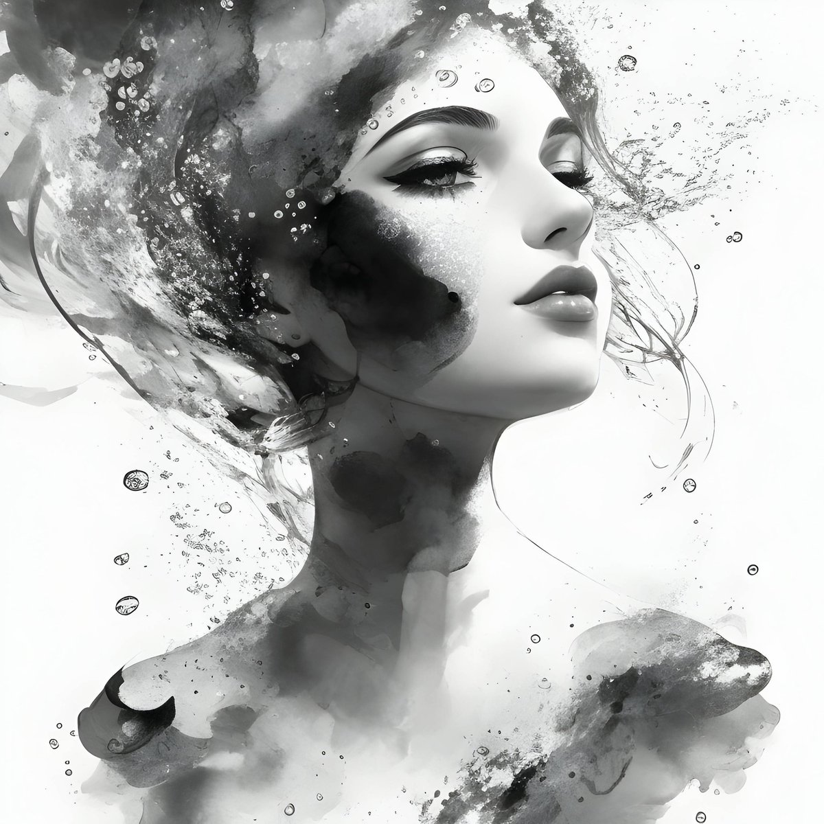 Brunhild1699's tweet photo. Dive into the mesmerizing depths of art as a beautiful woman emerges from the inked canvas. The elegant simplicity of black and white brings forth an ethereal allure. #UnderwaterInkArt #AbstractBeauty #InkMasterpiece #MonochromeMagic #ClipStudioPaint #ArtisticDepths https://t.co/I9gIY07xM4