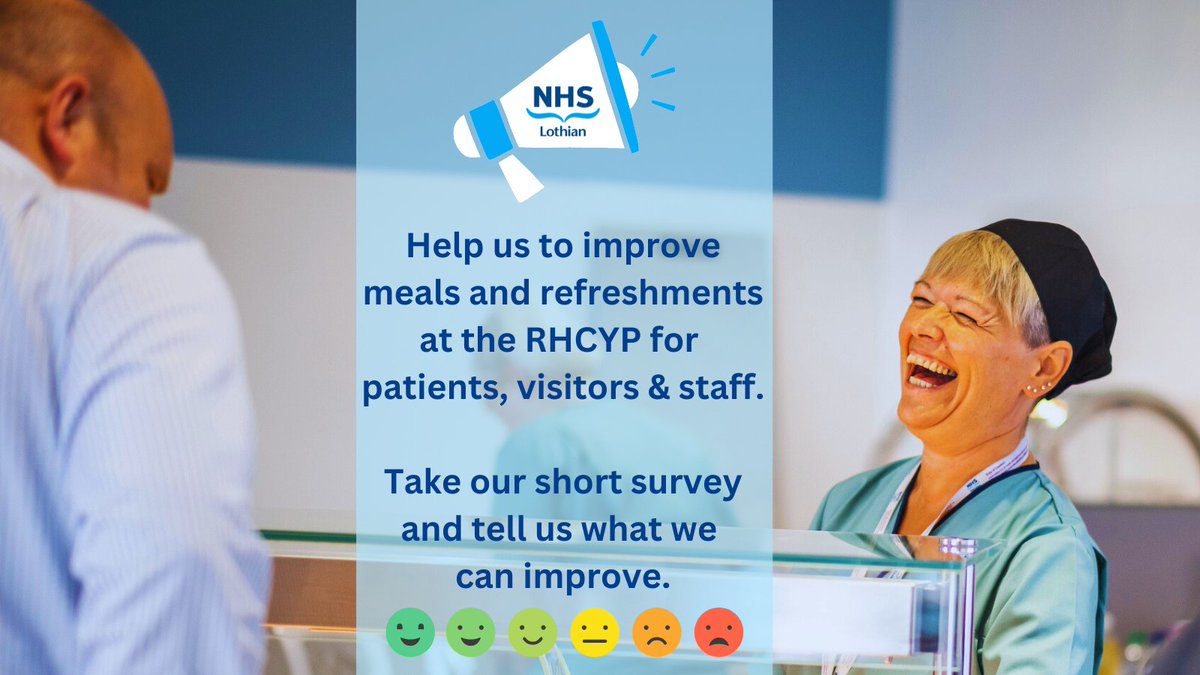 LothianChildren's tweet photo. Survey | There have been some changes to the cafe &amp; restaurant at the #RHCYP so we'd like to hear from as many people as possible about what we could improve and what you might like in future. ☕️🥪🧃🍎 
Take our short survey &amp; help us plan some changes 👇
https://t.co/rlHA1ruSNd https://t.co/Pw2mZtyhQs