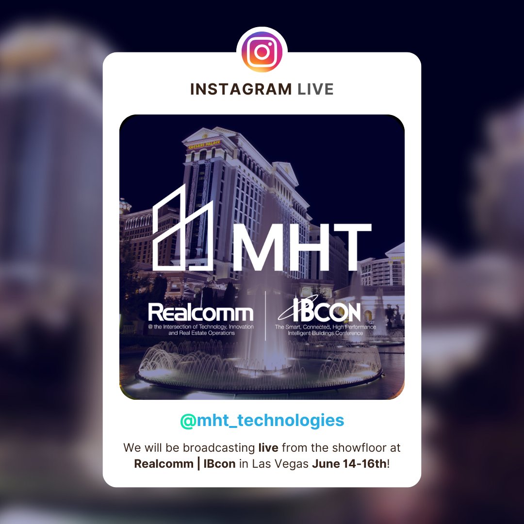 We'll be broadcasting live on Instagram @mht_technologies as we attend, exhibit, and speak at <a href="/RealcommEvents/">Realcomm Events</a>  | IBcon 2023 this week! Be sure to tune in and check out what we're up to...

realcomm.com/realcomm-2023/

#realcomm #ibcon #technology #smartbuildings #lasvegas #tradeshow