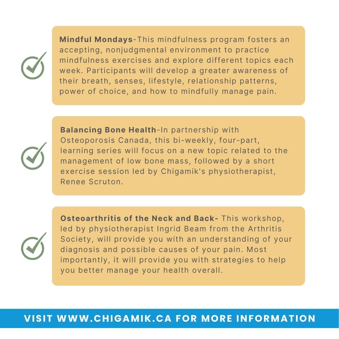CHIGAMIK's tweet photo. In honour of Senior's Month, we're shining a spotlight on a variety of Chigamik programs designed to support seniors and people of all ages achieve their health and wellness goals. For more information or to register, please visit: https://t.co/QyLHS3TZve 
#SeniorsMonth https://t.co/7OOeiztqNb