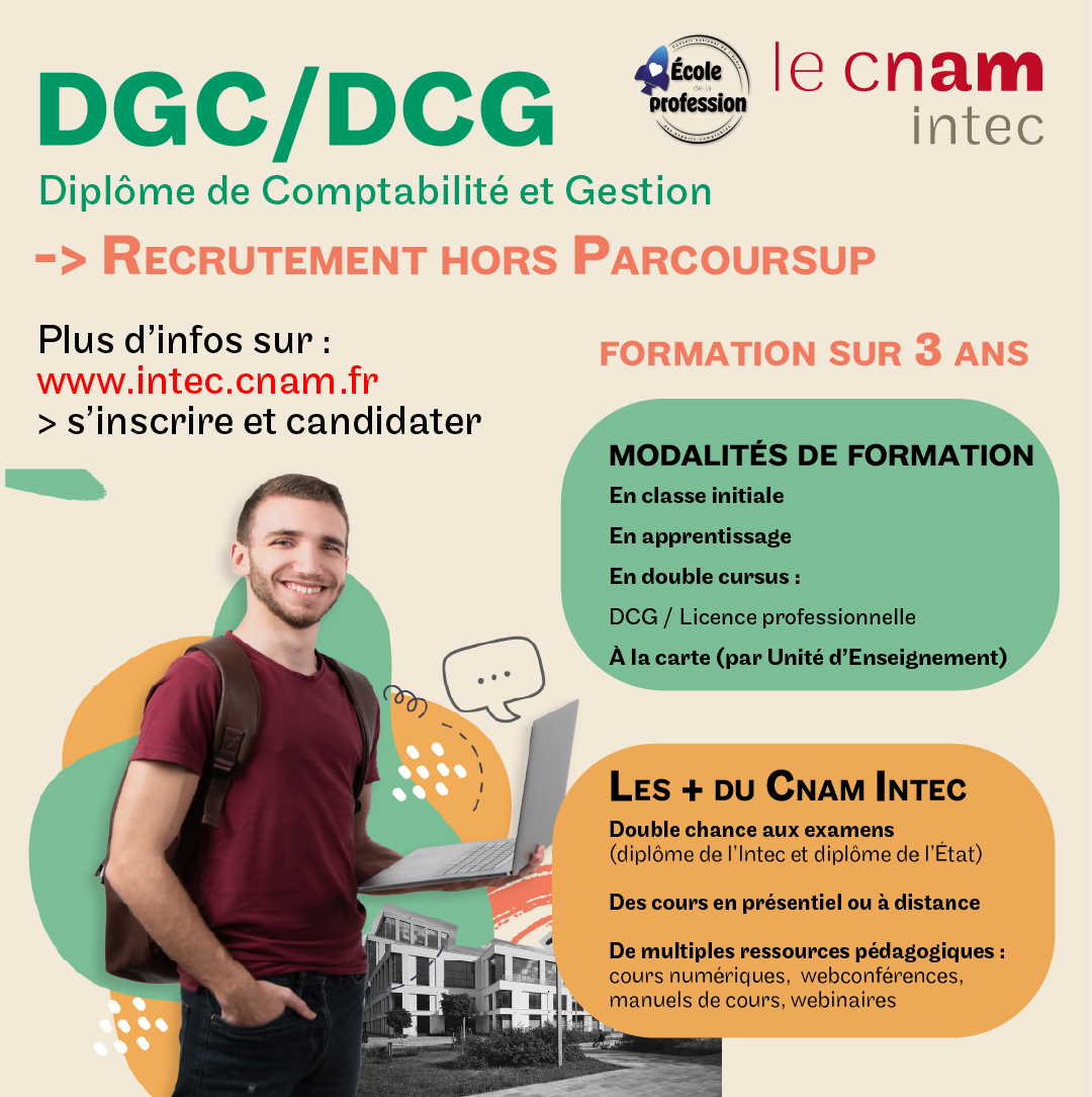 Intéréssé par les fillières comptables?
Le Cnam Intec, spécialisé dans les formations menant à l'#expertisecomptable, vous propose de nombreuses formules d'enseignement pour obtenir le diplôme de comptabilité et de gestion #DCG menant au #DSCG
+ d'infos : bit.ly/45ZPaA9