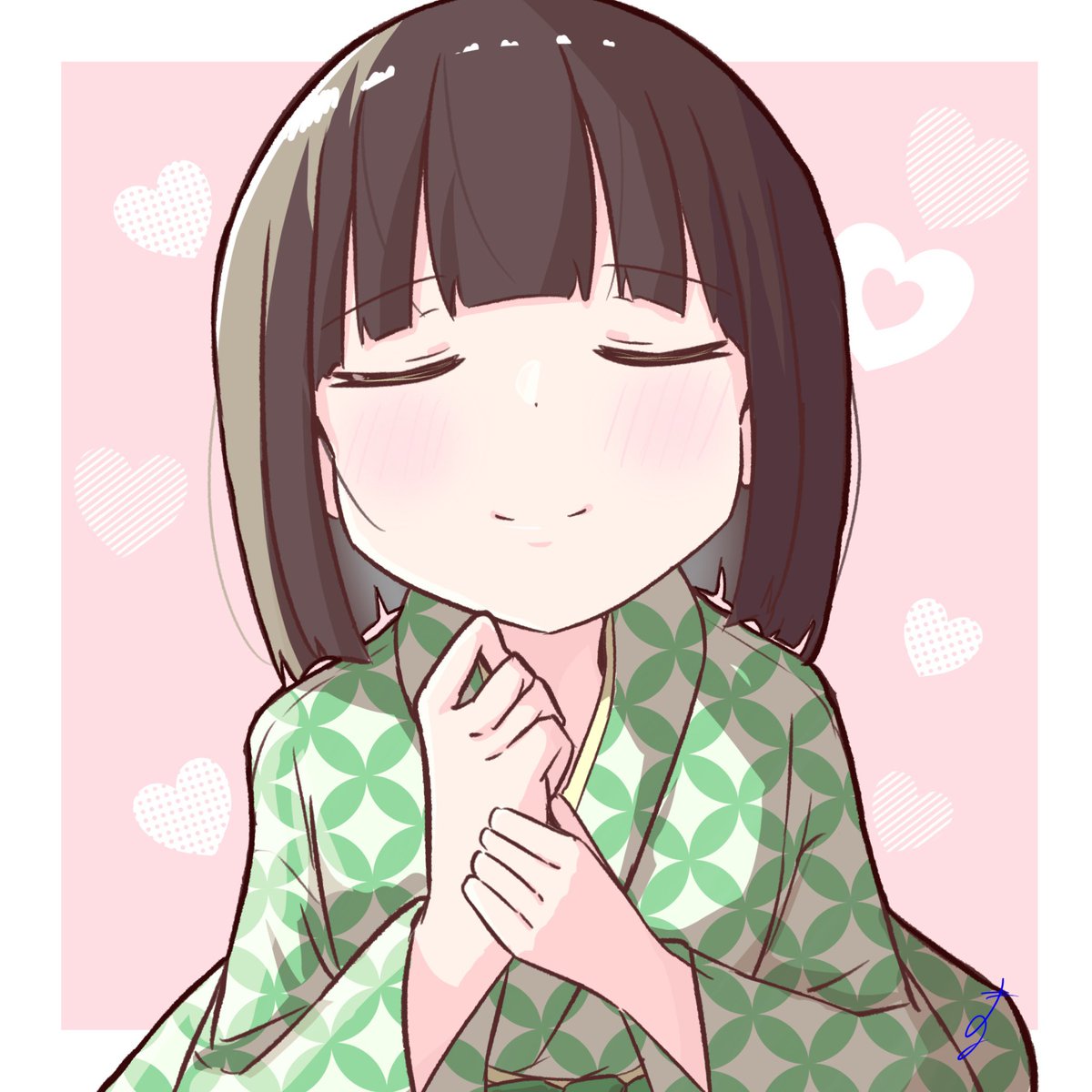 1girl kimono solo japanese clothes heart closed eyes smile  illustration images