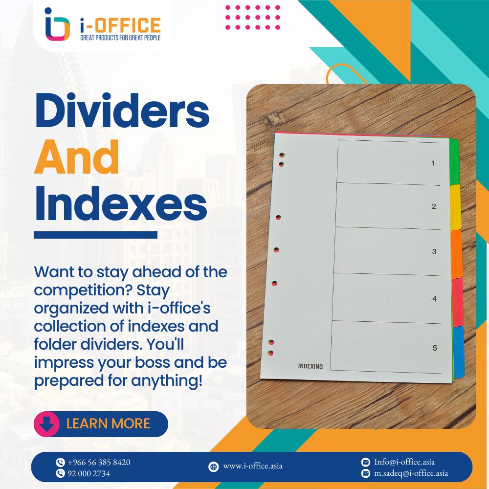 mohammed122021's tweet photo. 1. Searching for that one document can be a time-consuming headache, but with i-office's indexes and dividers, it's a breeze! Easily locate your files and stay organized with our simple, effective solutions. #TimeSavingTips #OrganizedLife #iOffice. https://t.co/juLrXiqRpl