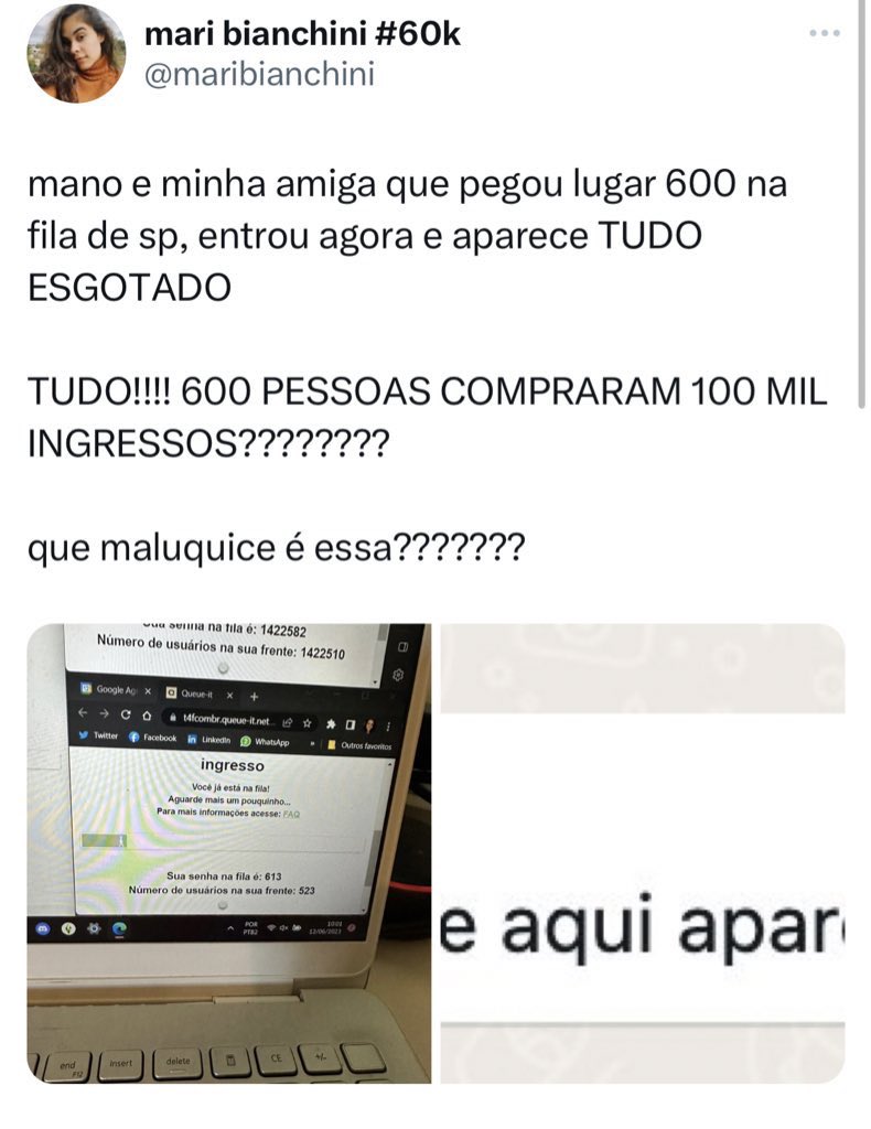updatecultura's tweet photo. 🚨 GRAVE: Ingressos da "The Eras" no Brasil geram polêmica após usuários que estavam em posições muito próximas para compra não conseguirem NADA. Acusações caem sobre cambistas. https://t.co/xOGwfcaVBP