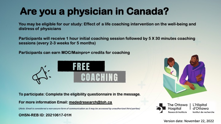 Sylvain Boet (@sylvainboet) on Twitter photo Recruiting for our study: opportunity for #physicians practicing in #Canada to get free #coaching by certified coaches, CPD credits associated. Eligibility questionnaire: shorturl.at/ekwHY
<a href="/CMPAmembers/">Canadian Medical Protective Association</a>
<a href="/ICFHQ/">IntlCoachingFederation</a>
<a href="/TOH_CIR/">CIR</a>
<a href="/CASUpdate/">Canadian Anesthesiologists' Society</a> #CAS2023 Recruiting for our study: opportunity for #physicians practicing in #Canada to get free #coaching by certified coaches, CPD credits associated. Eligibility questionnaire: shorturl.at/ekwHY
<a href="/CMPAmembers/">Canadian Medical Protective Association</a>
<a href="/ICFHQ/">IntlCoachingFederation</a>
<a href="/TOH_CIR/">CIR</a>
<a href="/CASUpdate/">Canadian Anesthesiologists' Society</a> #CAS2023