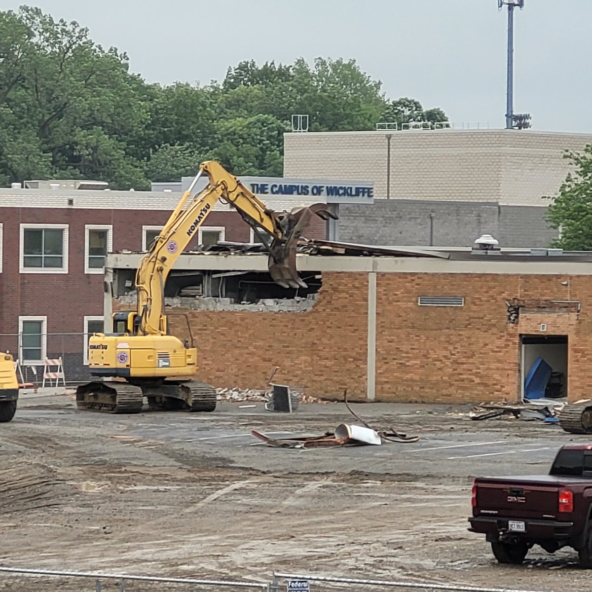 WHS is coming down. The new campus sits in the background ready for students and staff in 2023-24.