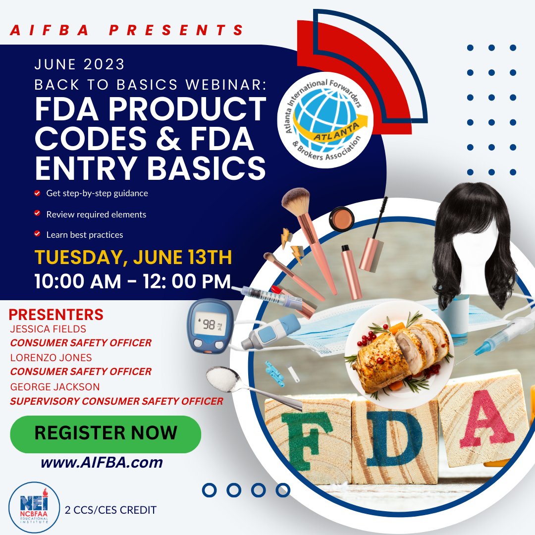 LAST CHANCE TO REGISTER FOR TOMORROW'S WEBINAR!
Register at aifba.com
#internationaltrade #import #export #atlanta #FDA