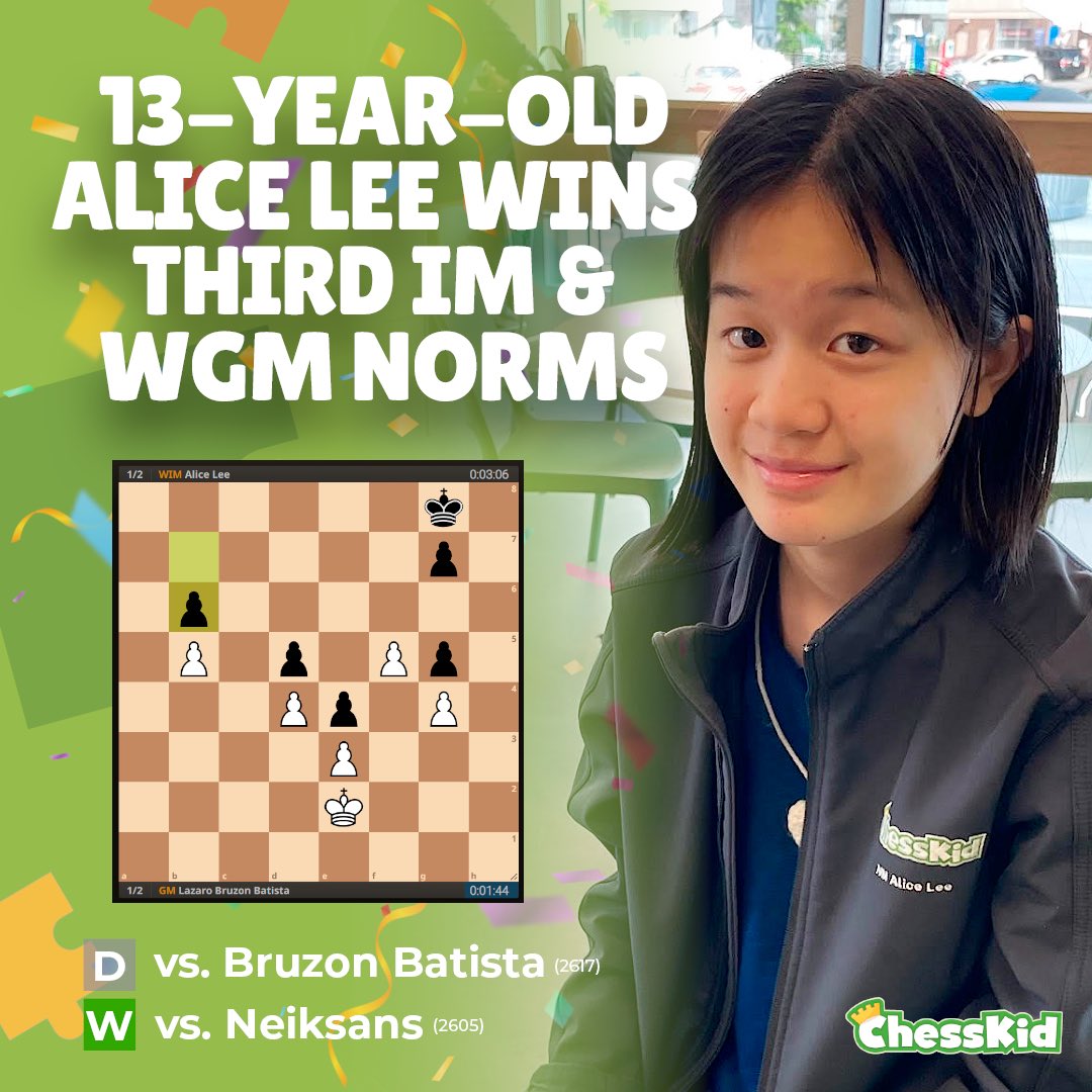 Chess.com on X: FM Alice Lee defeated her first 2700 today