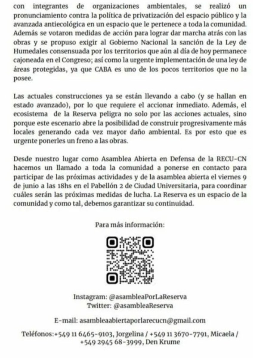 "La Reserva Costanera Norte no es negocio" La comunidad estudiantil de ciudad universitaria defiende el espacio de intentos de mercantilización por parte del Gobierno de la Ciudad