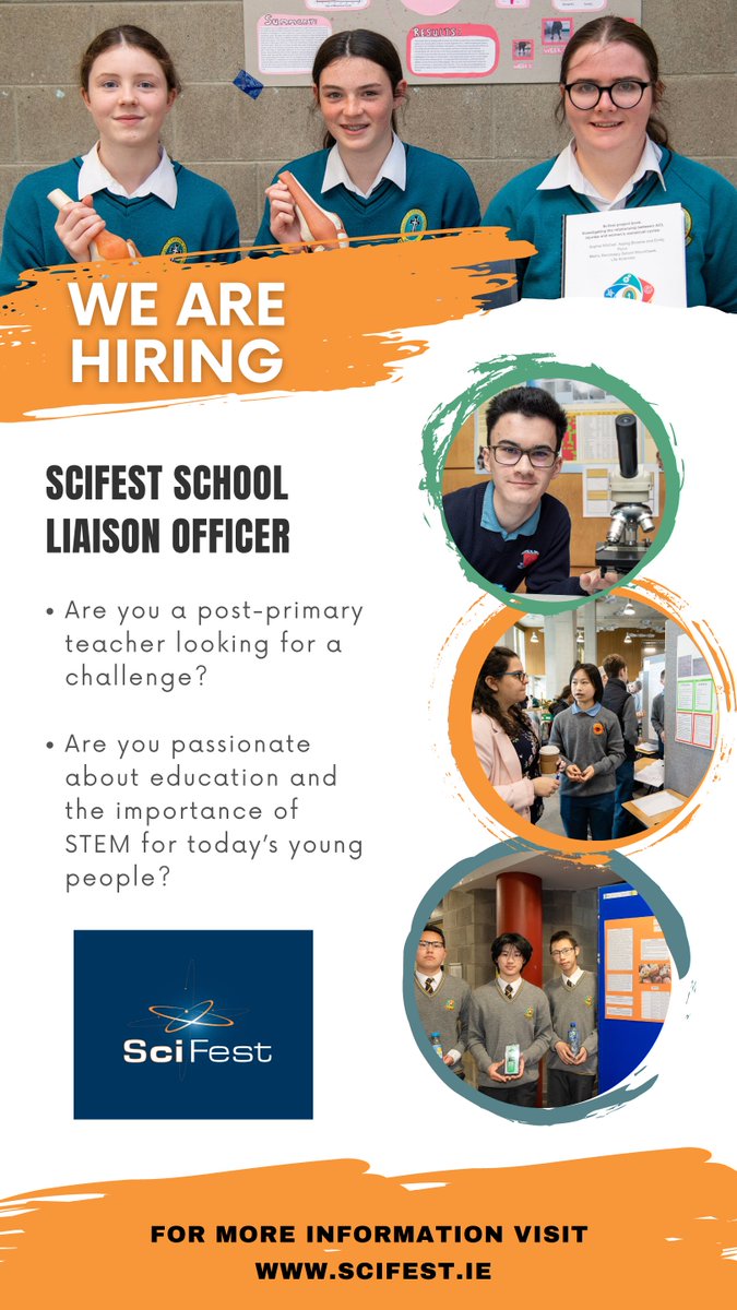 WE ARE HIRING
Join us in making a difference in the lives of young learners and shaping the future of STEM education. If you are enthusiastic, organized, and dedicated to empowering students, we want to hear from you!
For more information visit scifest.ie #stemis4all