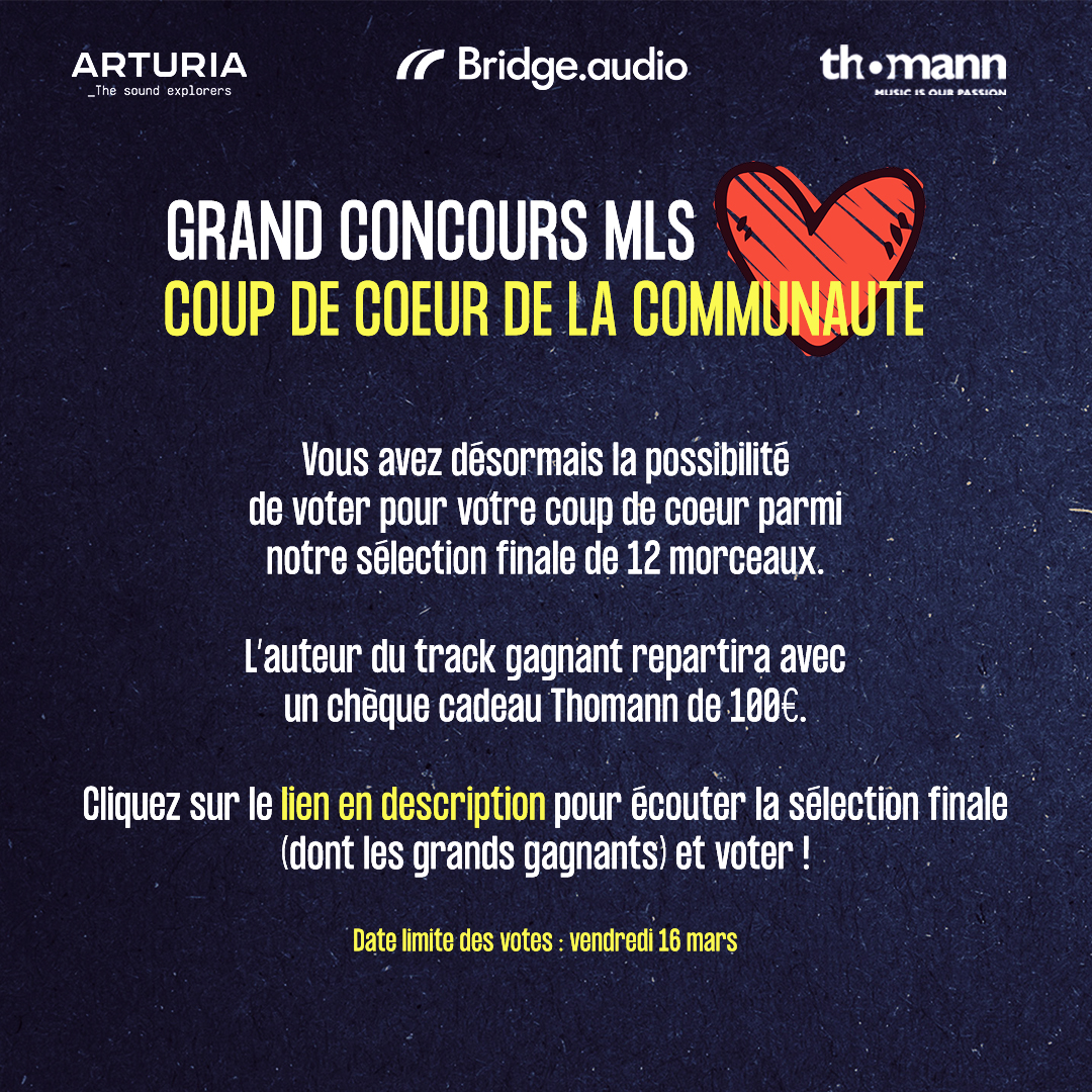 Voici enfin les gagnants de notre concours de prod 🔥 Bravo à eux, leurs morceaux nous ont vraiment impressionnés 😳
C’est désormais à vous d'écouter des tracks et de voter pour le « coup de coeur de la communauté ». Le gagnant repartira avec un cadeau 👇 share.bridge.audio/monte-le-son-/…