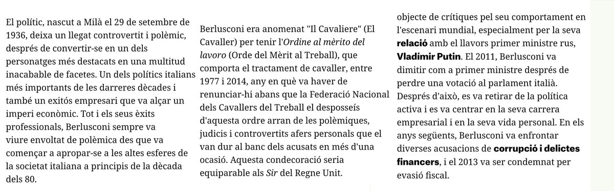 FanaletFernando's tweet photo. Una mica de tot i res de bo
Ens ha deixar #SilvioBerlusconi, un #mafios de l'#extremadreta a #ITALIA🇮🇹 amb #forzaitalia, on destaca l'afer #BungaBunga o #RubyGate contra dones joves
@Albert_SFR https://t.co/9ySoyk725t