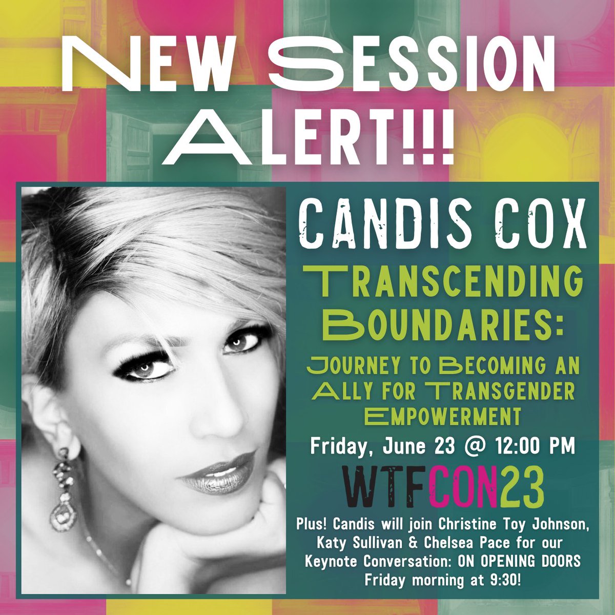 wtfestivalnc's tweet photo. 📢 NEW SESSION ALERT! We are thrilled &amp; honored to announce that @candis_cox has joined our #WTFCon23 lineup! Don't miss this special new session on Friday, June 23! Get in-person OR virtual PAY-WHAT-YOU-CAN Festival Passes now at https://t.co/mmgWd5kTY9 ! #Con #WTFestival2023 https://t.co/6UW5kGVioR