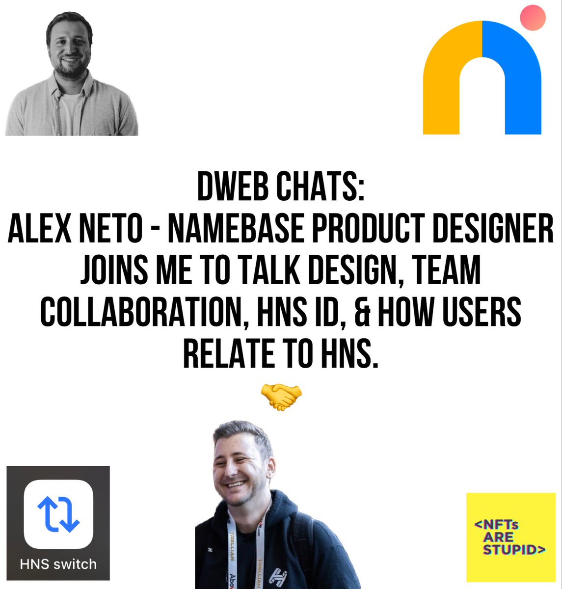 dWeb Chat #6 - I had the opportunity to connect with <a href="/AlexNeto_/">AlexNeto</a> from the <a href="/NamebaseHQ/">Namebase/</a> team this morning to gain some insight new featueres, <a href="/HNS/">Handshake</a>, team collaboration, &amp; of course design!  A true gentleman &amp; great mind.  $HNS is lucky to have him 
🤝
🔌HNS Switch!
