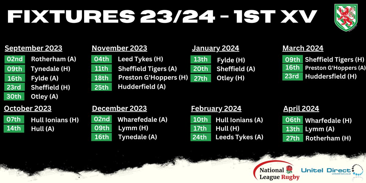 Well the much anticipated fixtures have been realised ahead of our biggest season in our 1️⃣0️⃣0️⃣ year history First home game is Tynedale RFC 💚 A testing but exciting season awaits… #OSIOS