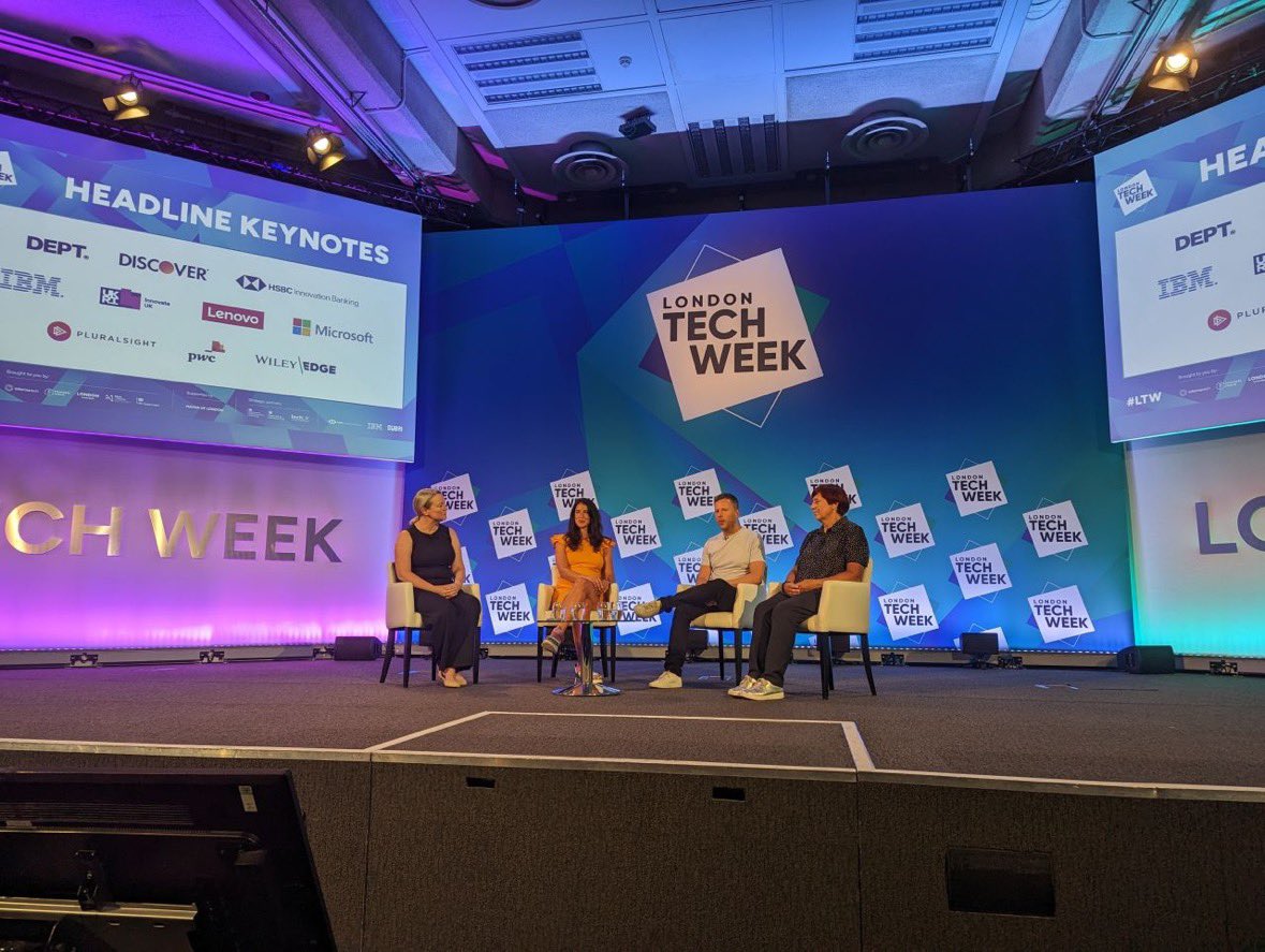 🔥 in all the ways <a href="/LDNTechWeek/">London Tech Week</a> chatting how to build a thriving culture while scaling. Great to meet you <a href="/tomleathes/">Tom Leathes</a>, Bev and Emily.