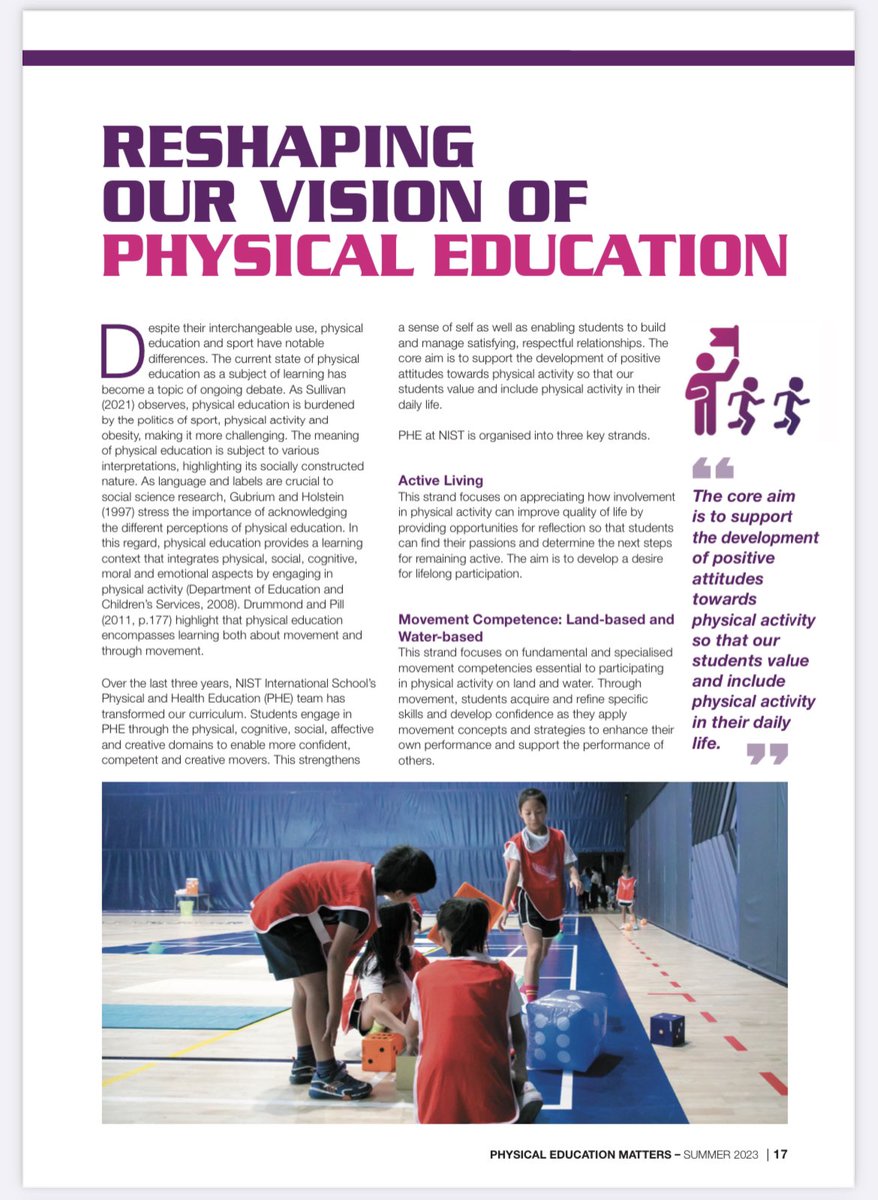 Check out my published article in the summer 2023 edition of Physical Education Matters 🎉 #PEMatters @afPE_PE Thanks to all those in the PE world who continue to inspire, support and encourage me 🙏 to NIST for letting me share what we do #peteacher #physed #physicaleducation