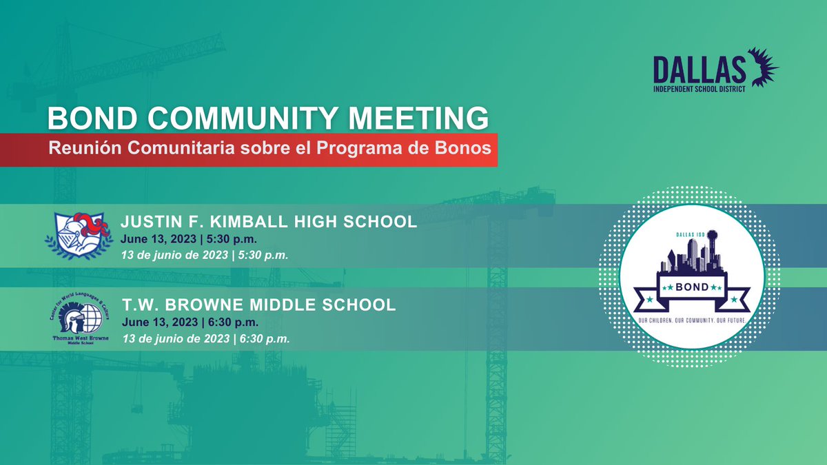 JFKimball_HS's tweet photo. Dallas ISD is committed to building understanding and support for our Bond Program. Join us for a virtual community listening session to discuss the Bond projects here at J.F. Kimball &amp; at T.W. Browne Middle School. https://t.co/Tq2mQzUfIv